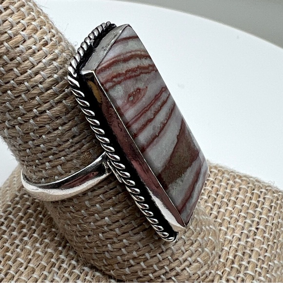 New Banded Dolomite Jasper Stone Ring Sterling Silver Overlay 925 Size 8.25–8.5 - Picture 8 of 10